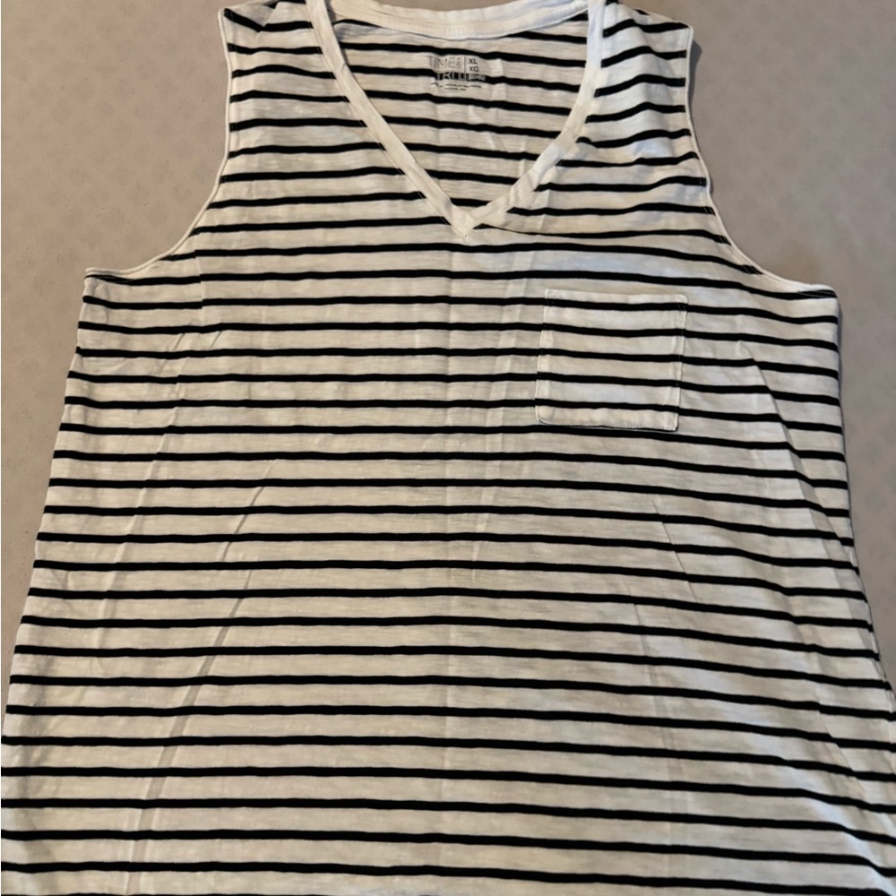 Time and Tru Black and White Striped Tank Top
